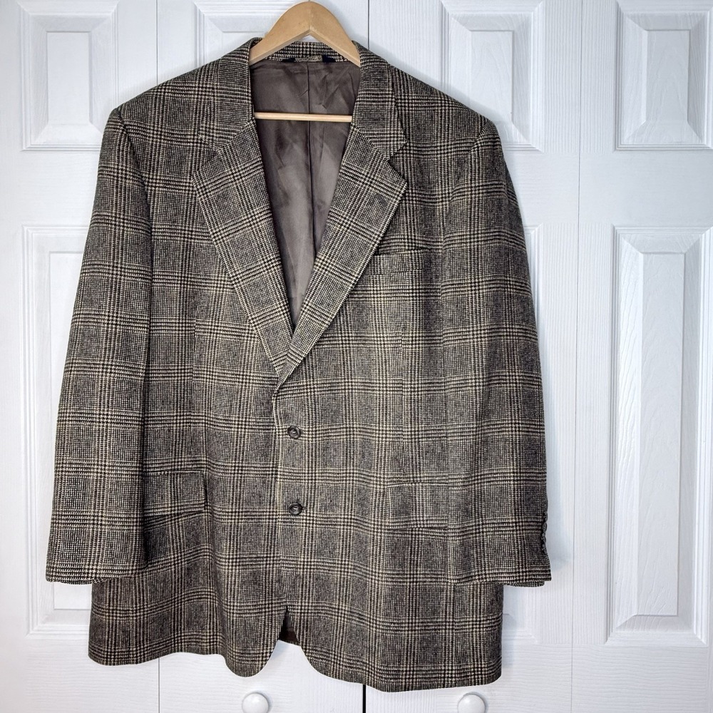 Jos A Bank Camel Hair Soft Tweed Blazer Men's 46L Gordon‎ Check Plaid Two Button